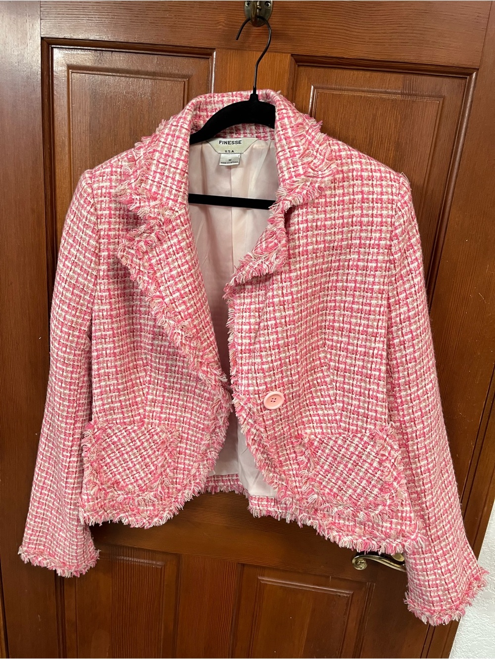 90s Finesse Pink Tweed Blazer Jacket